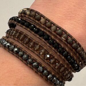 Chan Luu Beaded Leather Wrap Bracelet 24.5g 925 FLAWED Boho